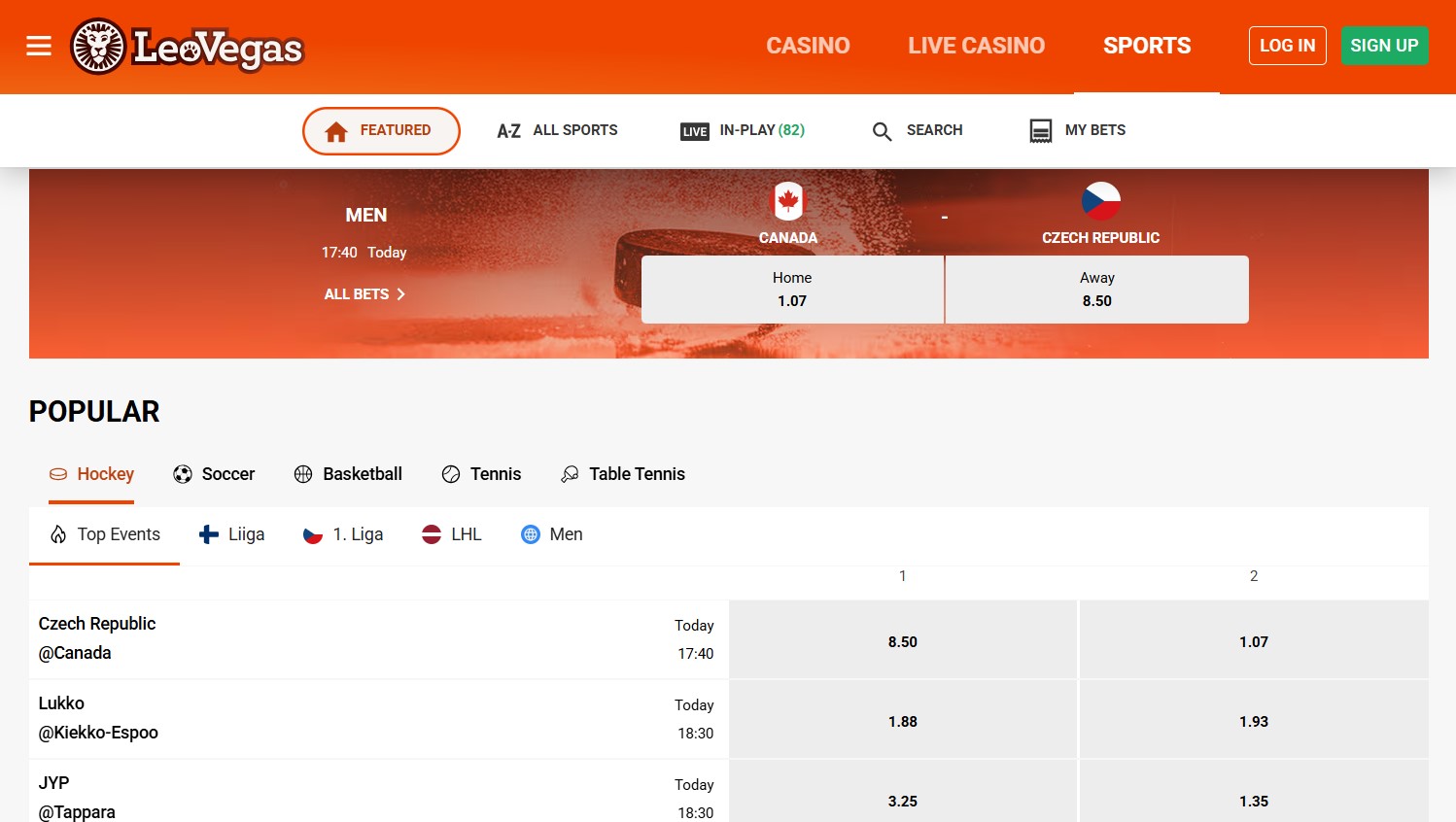 LeoVegas Sport Screenshot 3